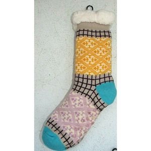 Carnival Fashion Sherpa Lined Multicolor Crew Socks w/ Grippers - One Size - NWT